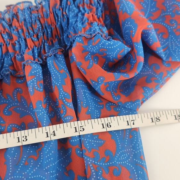 Mallory The Label Ramla Tiered Off Shoulder Maxi Dress S/M Blue Orange Floral - Picture 8 of 9